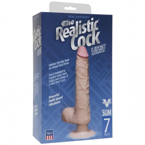 Телесный вибромассажер The Realistic Cock ULTRASKYN Vibrating 7” Slim - 22,1 см.