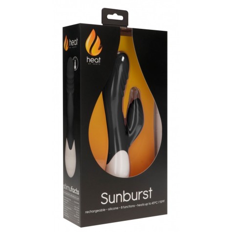 Черный вибратор-кролик Sunburst с функцией нагрева - 20 см.